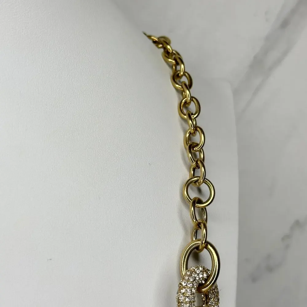 Ann Taylor Toggle Rhinestone Gold Chain Necklace ✨